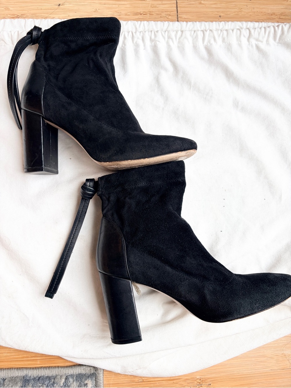 Stuart Weitzman Black Suede Ankle Booties with Block Heel